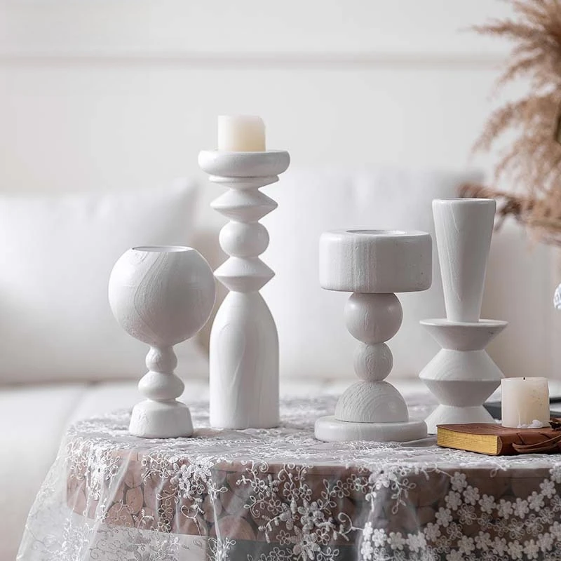 

Nordic Wooden Candle Holder Home Decor Matte Black Table Centerpiece Modern Dining Room Candlelight Dinner Creative Decoration