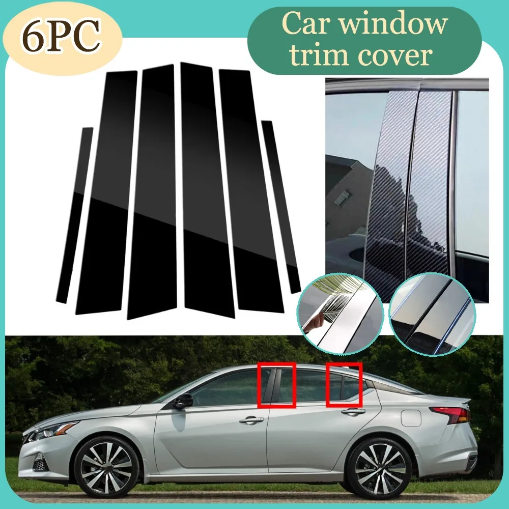 

6Pcs Silver Carbon Fit For Nissan Altima 2019 2020 2021 Gloss Black Window Trim Pillar Post Door Cover B C Column Sticker