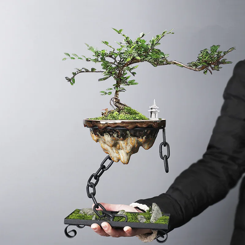 Iron Hanging Ornaments Iron Chains Suspended Living Room Decoration Bamboo Succulent Moss Balls Landscape Basin