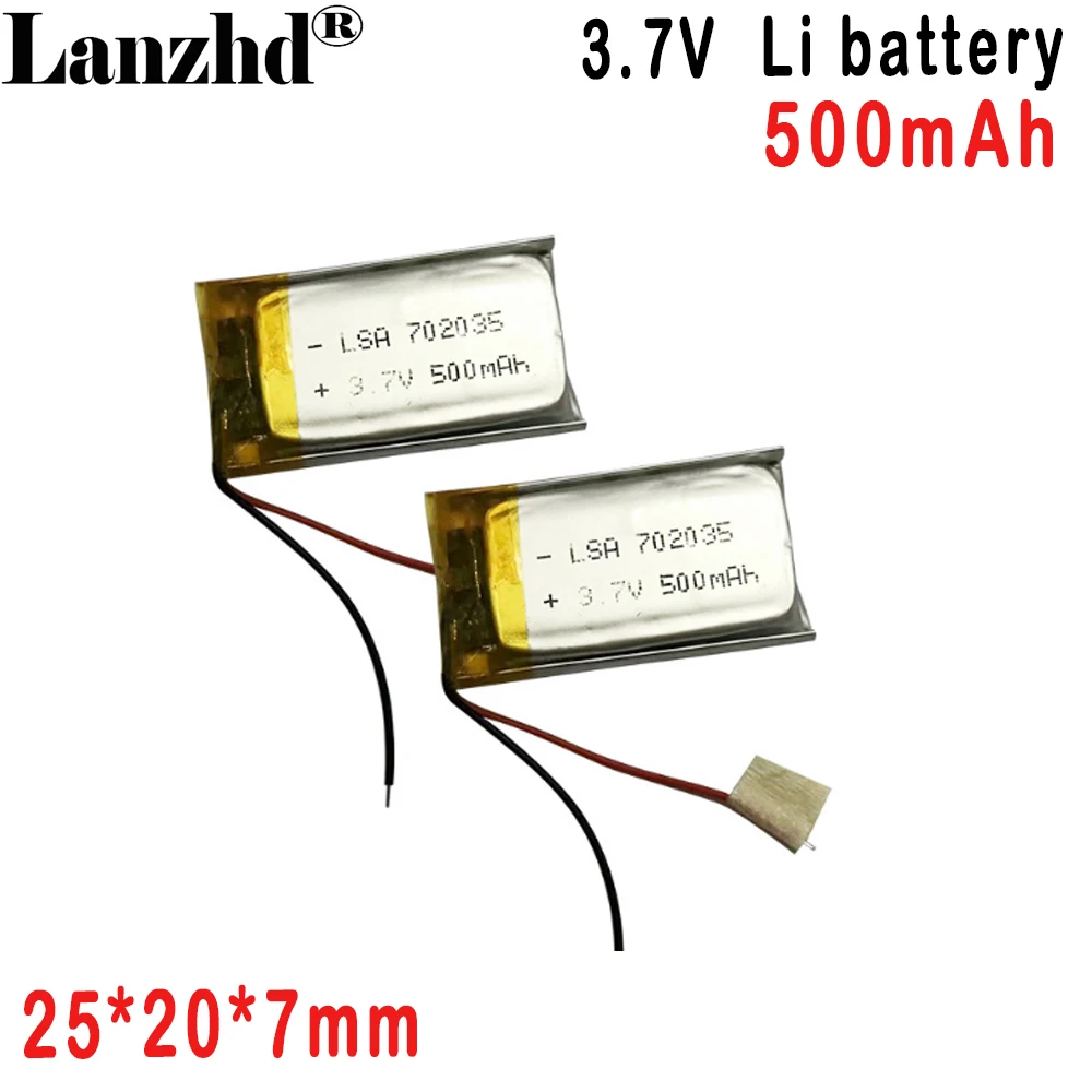 แบตเตอรี่ลิเธียมโพลิเมอร์ 3.7V 702035    500mAh สําหรับพัดลมขนาดเล็กเสียงอัจฉริยะเครื่องมือความงามแท็บเล็ต Smart Water Cup Humidifier