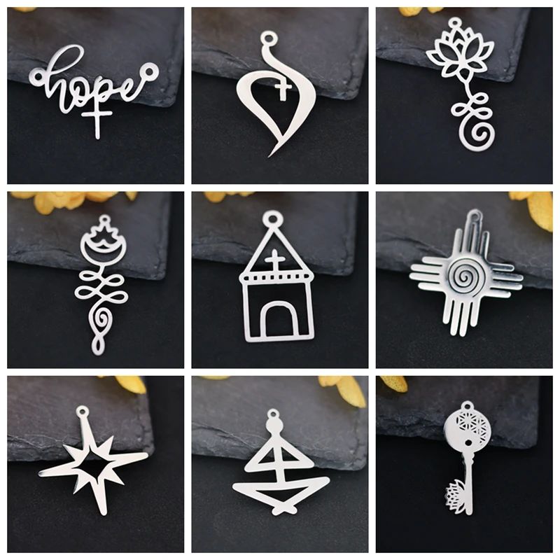 3pcs Cross Amulet Yogo Lotus Charms for Jewelry Making Necklace Earrings DIY Craft Religion Faith 316L Stainless Steel Pendant