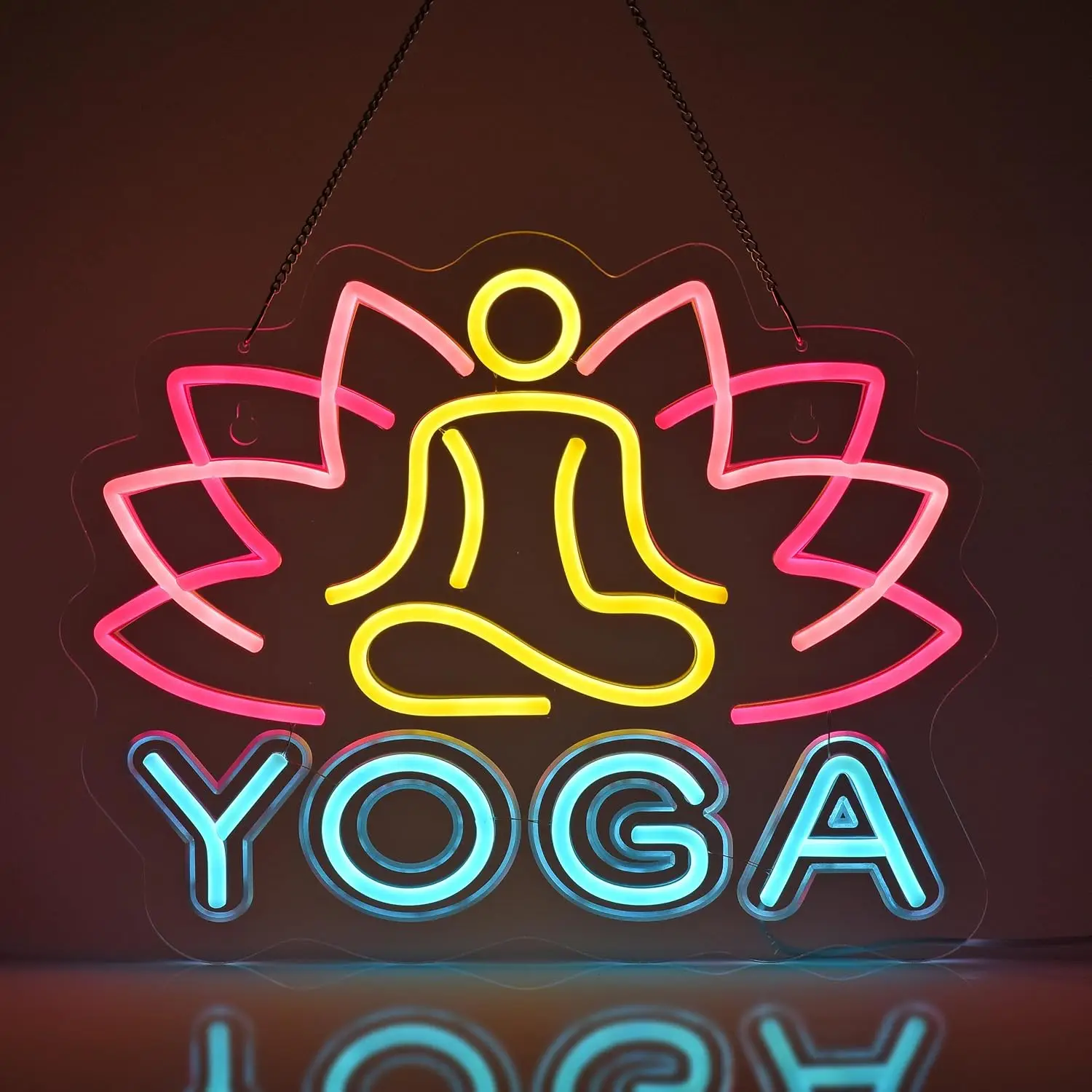 USB Neon Sign Yoga Lotus Meditation Multicolor LED Neon Light for Yoga Studio Gym Spa Bedroom Living Room Decor Birthday Gift