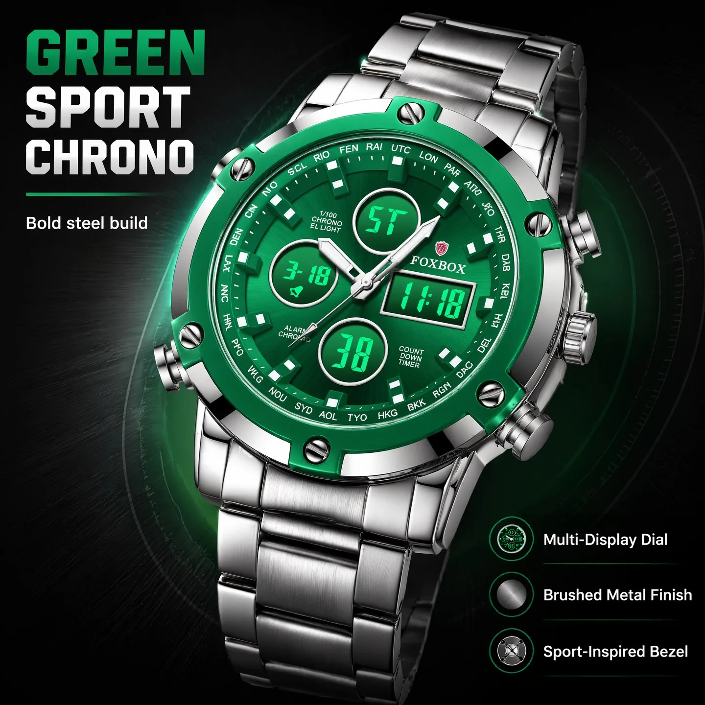 FOXBOX Men's Watches Original Multifunctional Wlectronic Watch for Man Waterproof Luminous Alarm Clock Fashion Dress reloj hombr