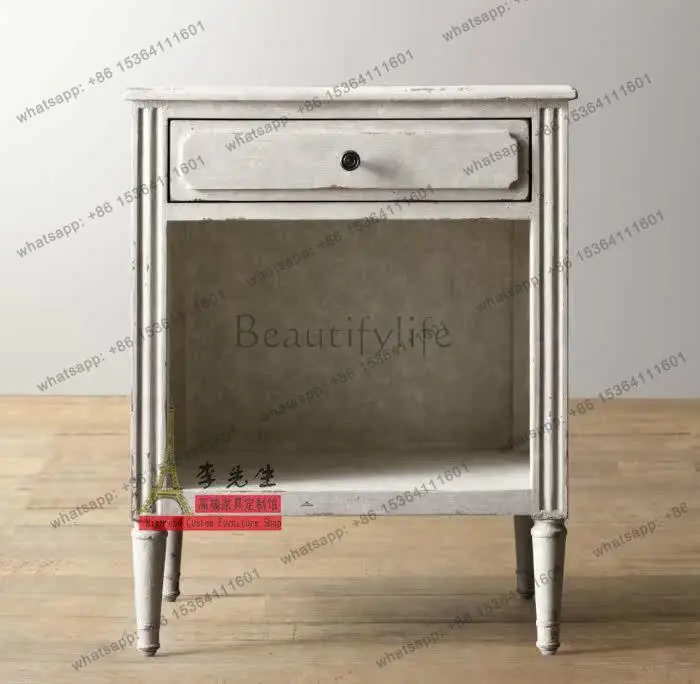 American solid wood European high-end bedside table French doorless storage bedside cabinet