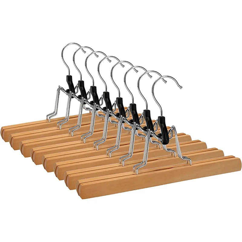 8 Pack Home Pants Rack, Wooden Stretcher, Clamping Hanger, Non-Slip, with Swivel Hook, Bedroom Clothes Organizer