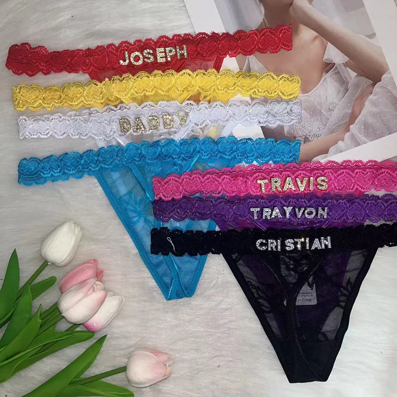 2-pack Personalized Thong with Name Women Custom Thongs Lingerie Panties G-String Custom Your Name Hotwife Daddy Thongs