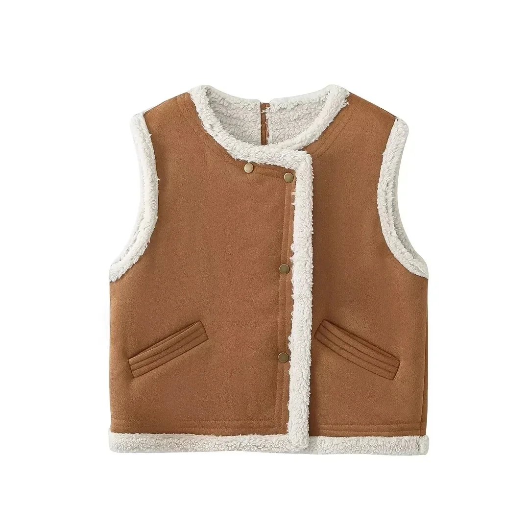 TRAF Fleece Vest Waistcoat Sleeveless Vests For Women Faux Wool Coats Woman Winter Plush Warm Women\'s Vest Teddy Heated Vest