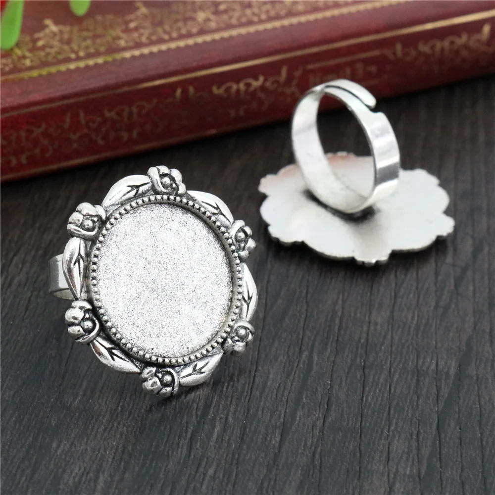 20mm 5pcs Antique Silver Plated Bronze Brass Mix Style Adjustable Ring Settings Blank/Base,Fit 20mm Glass Cabochons