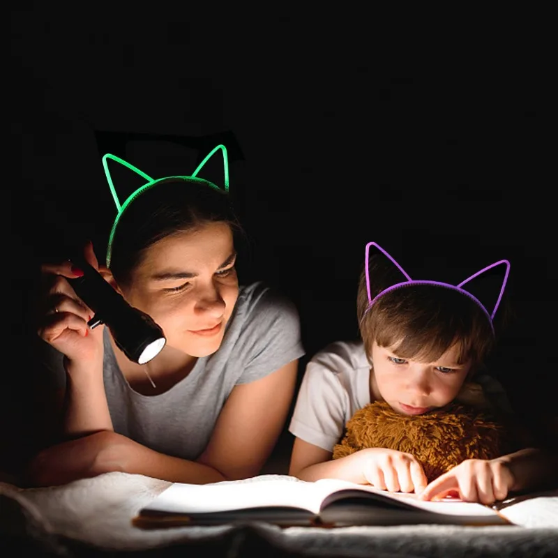 Luminous Cat Ear Headband Fluorescent Hair Band Glow In The Dark for Kids Girls Birthday Wedding Party Decoration Supplies