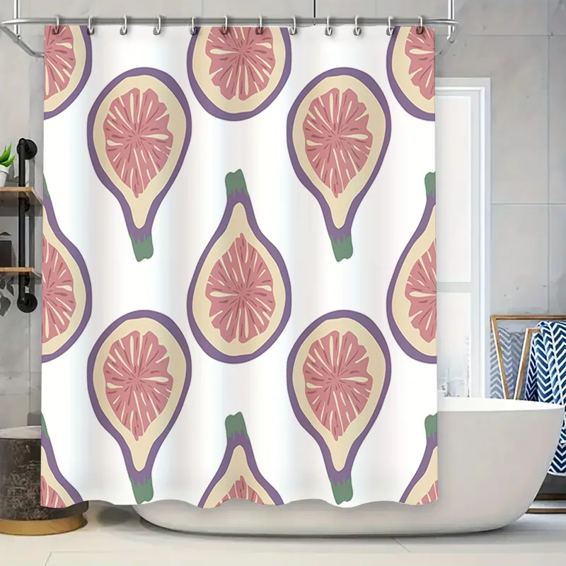 

Modern Design Fig Leaf Print Shower Curtain for Bathroom Decor in Lavender Pink Green Yellow White Colors Customized Size Availa