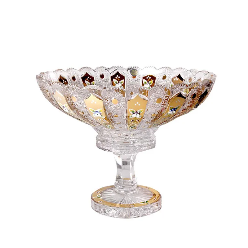 

Crystal glass hand-painted gold fruit plate living room ornament sugar tank fruit bucket fruit basin
