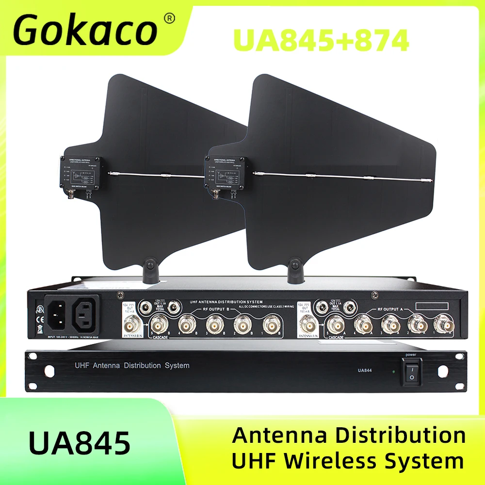 GOKACO UA845 UA874 5channels Antenna Distribution System signal booster amplifier for wireless microphone UHF 500-950MHz