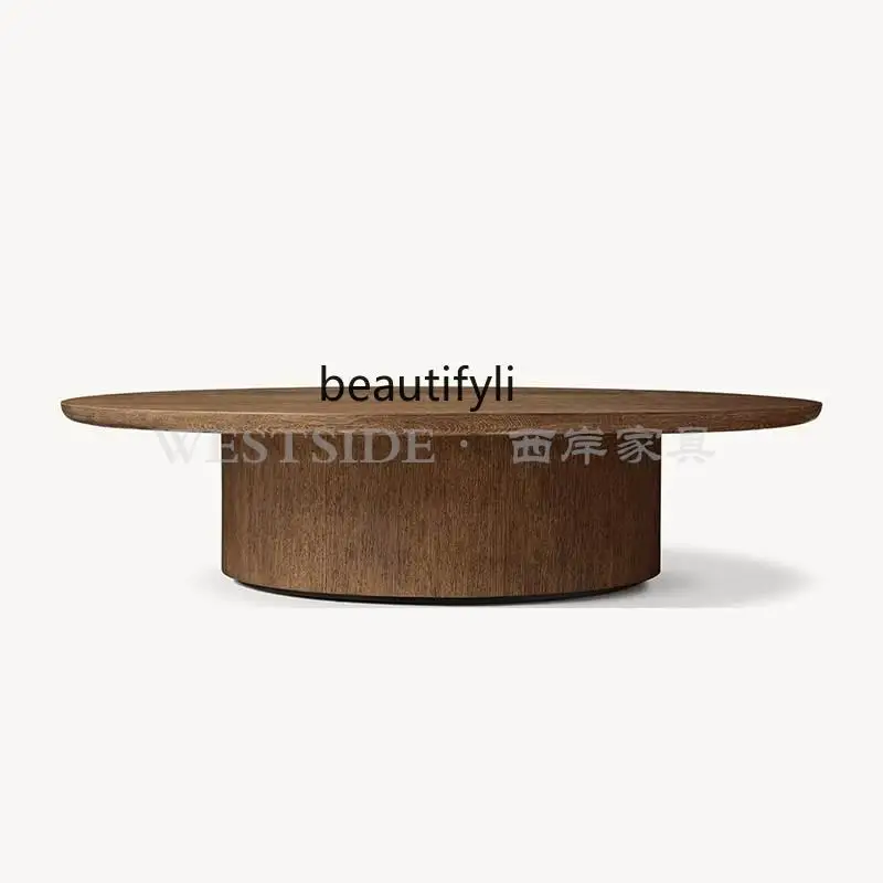 American country living room round solid wood coffee table B & B simple hotel tea table coffee table