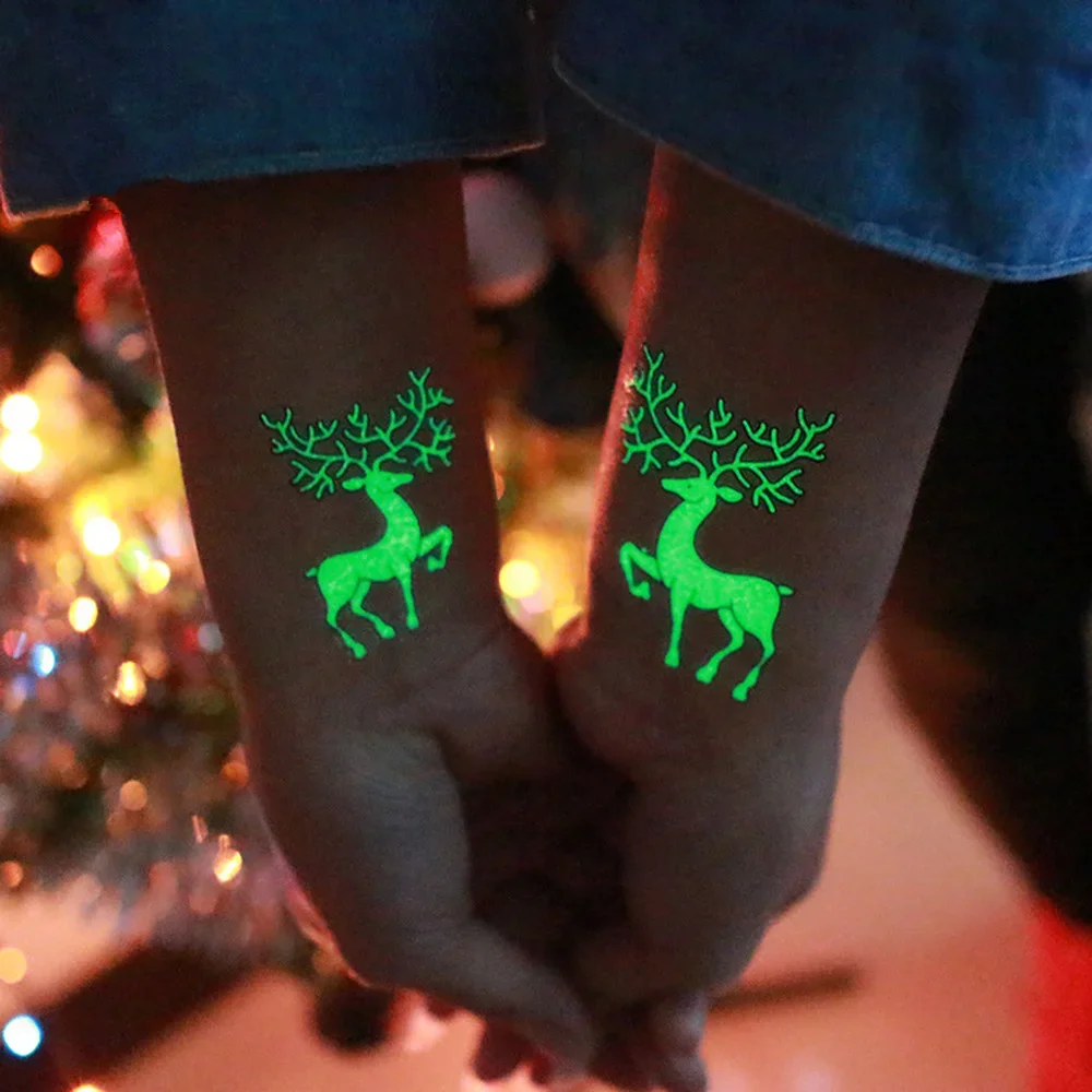 1 pcs Christmas Luminous Tattoo sticker Waterproof Arm Body Art Fake Tattoo Sticker for kids men women New Year Santa Home Decor