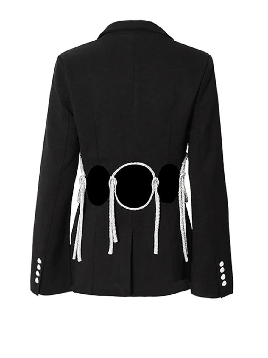 Fashion Slim Waist Black Suit Jacket Women Coats 2023 Spring New Fashion Hollowed-out Slim Fit Long Sleeve White Blazer Coat