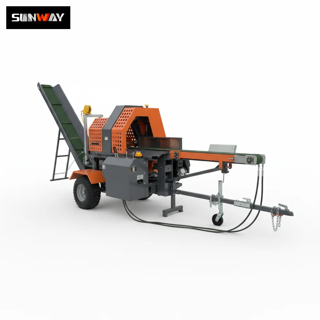 Factory Exported 30T Automatic Wood Processor with Conveyor Firewood Processor Machine Log Splitter