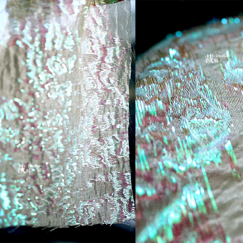 

Лазерная переливающаяся треснутая жаккардовая ткань Текстурированный прозрачный материал Свадебное платье от кутюр Модельер на заказ Текстиль