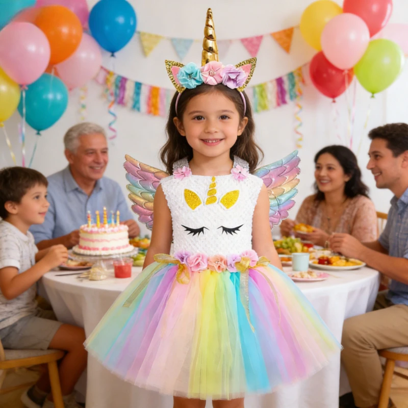 

Princess Unicorn Costume for Girls Halloween Birthday Party Unicorn Dress Up Outfit Toddler Kids Rainbow Flower Tulle Tutu Dress