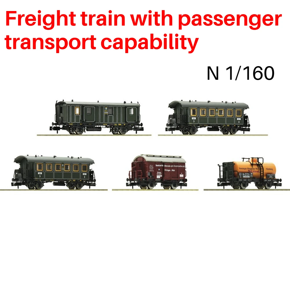 N Type 1/160 Scale Model Freight Train Including Passenger and Freight Cars 5 Carriage Set 809003 Collectible Item Boys Toy Gift