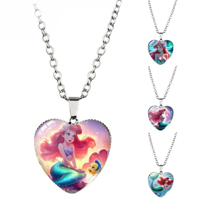 Anime Cartoon The Little Mermaid Necklace Accessories Ariel Princess Cosplay Heart Shaped Figure Kids Toys