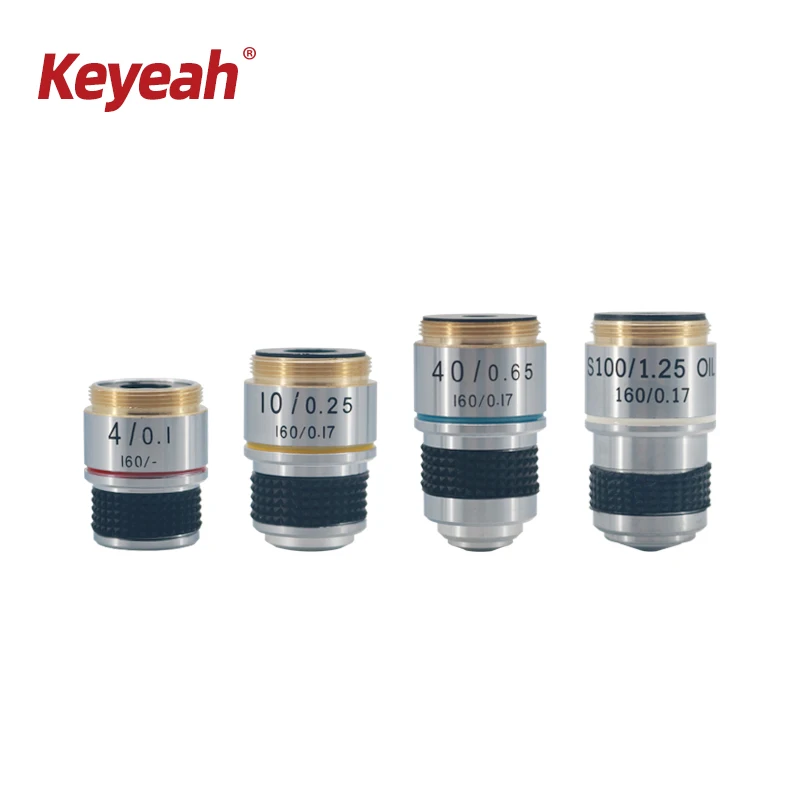 185 Achromatic Objective 4X 10X 40X 100X(Oil )High Quality Microscope Objective Lens RMS 20.2mm Objective Parts