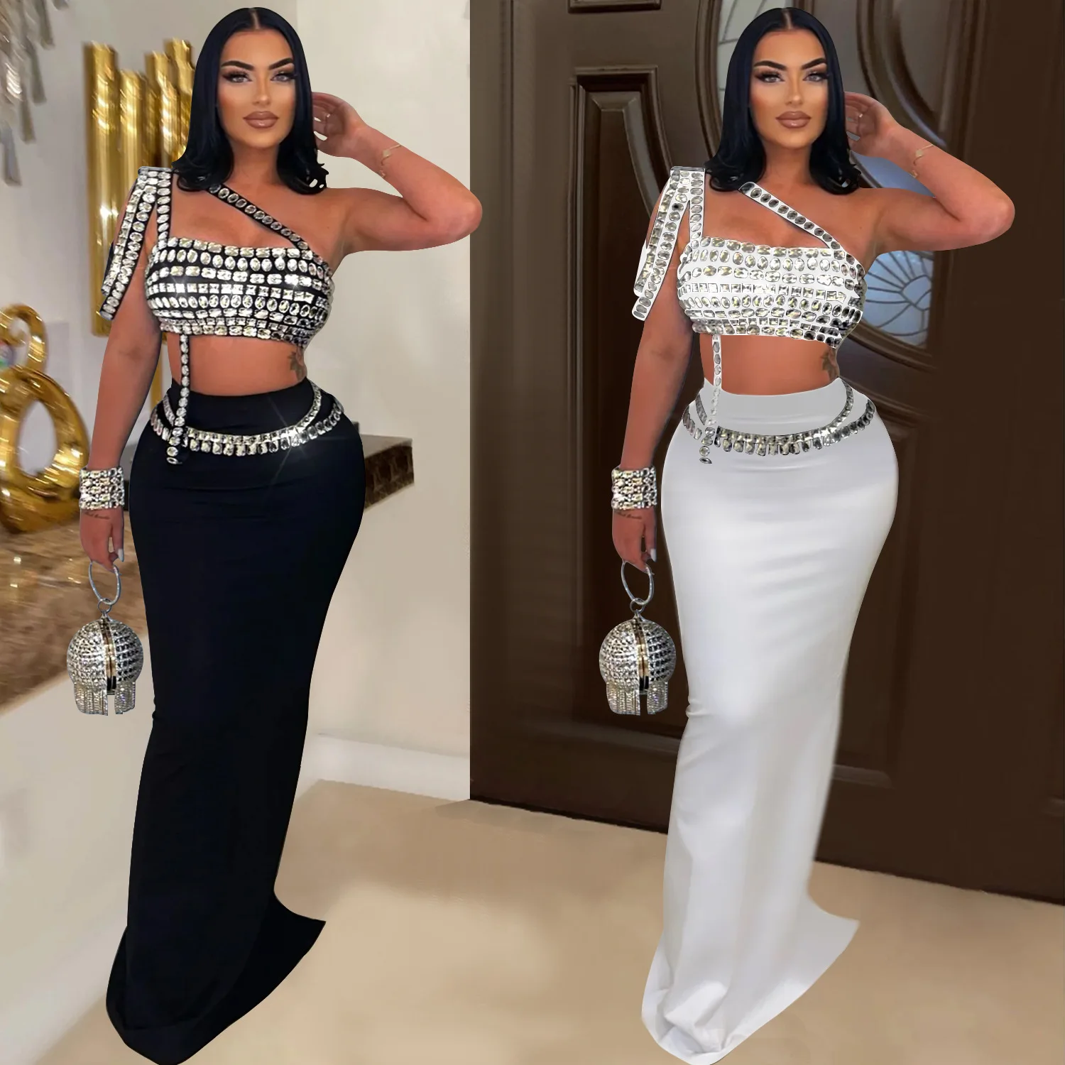 

customized women's adult belly dance fashionable outfit with sexy suspender sparkling diamond half skirt