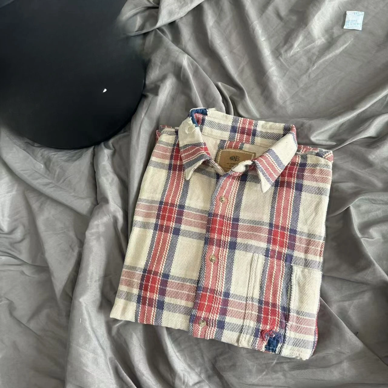 

Цвет сращивания, клетчатые рубашки с длинными рукавами Madness Hole, японские мужские и женские рубашки высокого качества, повседневные свободные MDNS, V-образные рубашки, топы