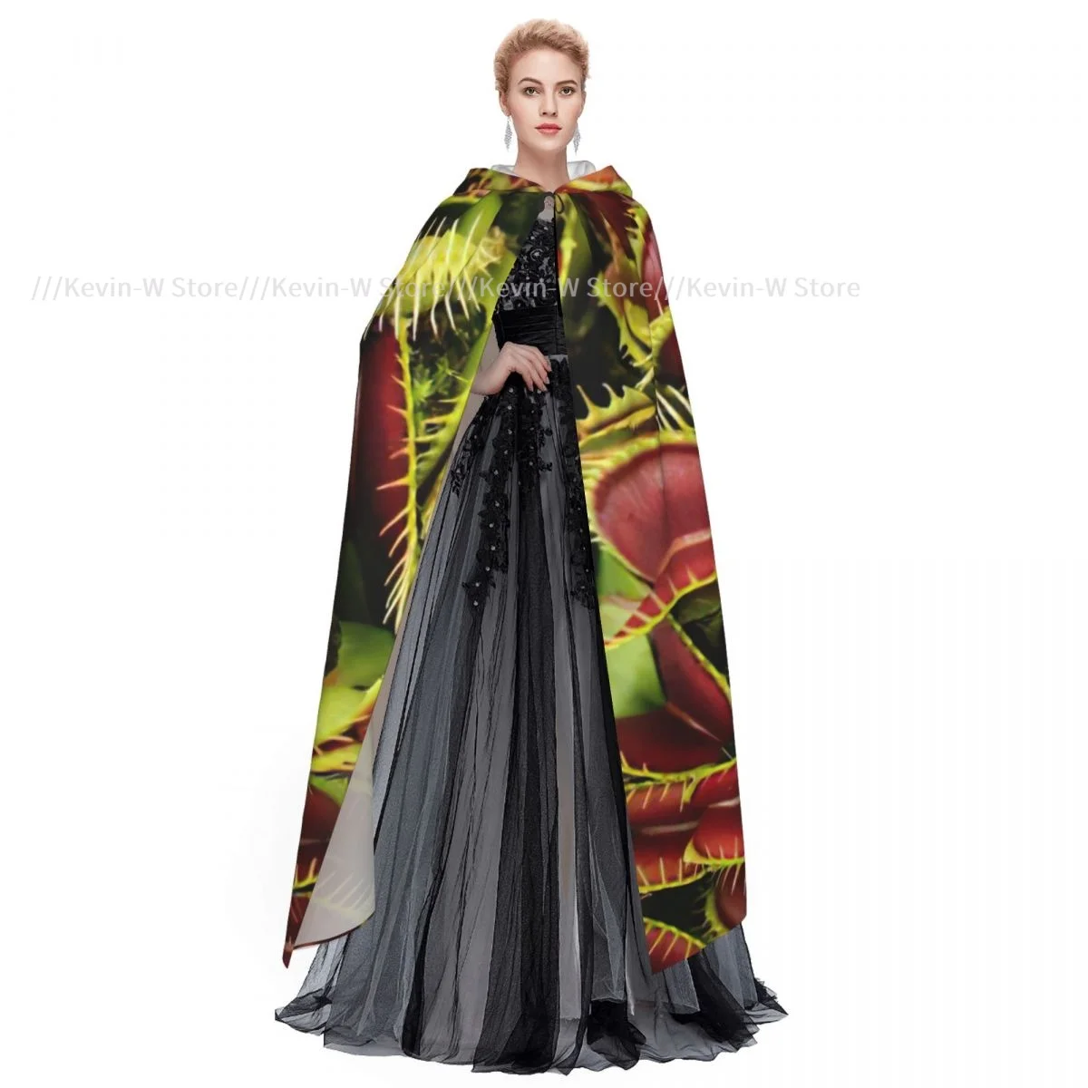 Carnivorous Plant Print Hooded Cloak Polyester Unisex Witch Cape Costume Accessory image 3