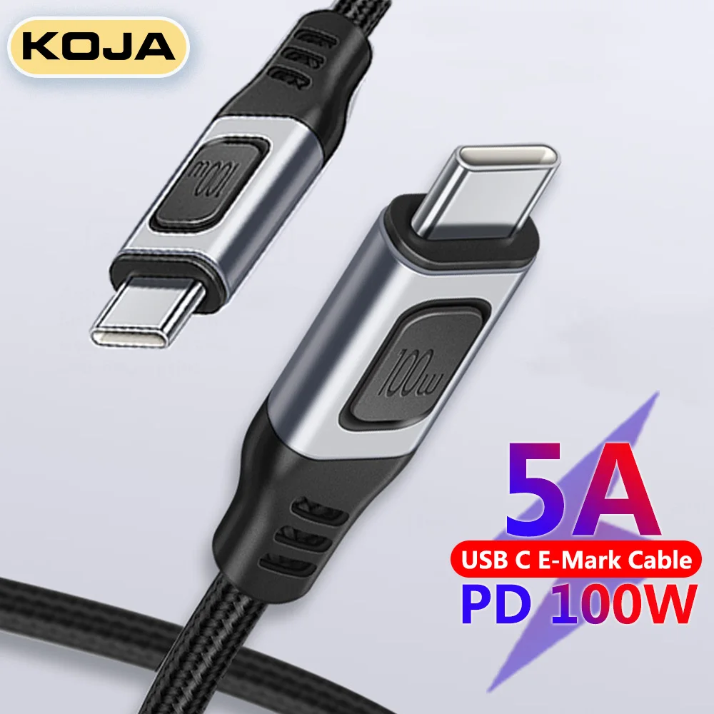 100W USB C To USB Type C Cable 5A E-MARK Nylon Braided Fast Charger Cord For MacBook Laptop Samsung IPad Xiaomi Phone PD Wire