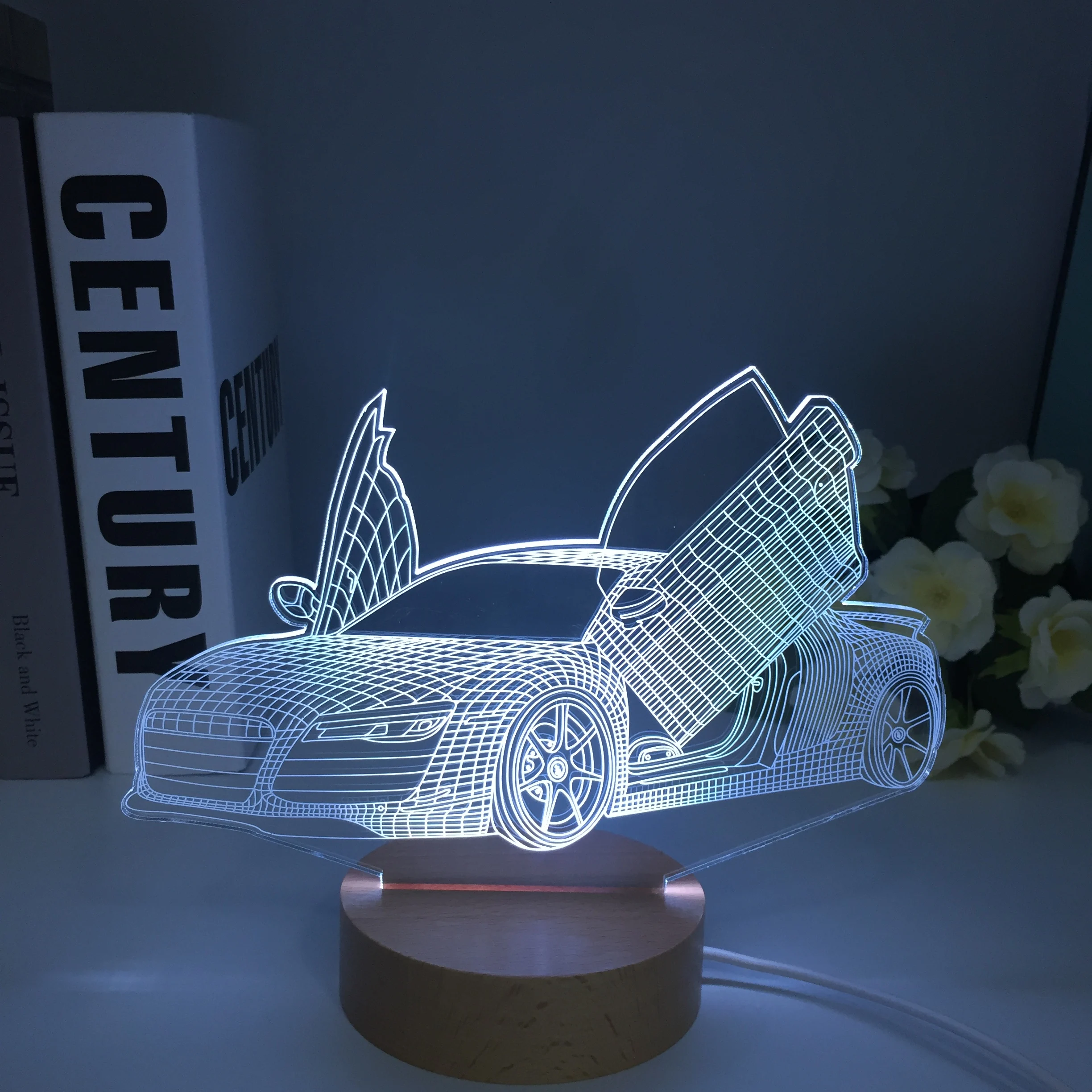 3d Illusion Lamp Sports Car Nightlight for Child Bedroom Decor Wooden Colors Changing Atmosphere Event Prize Led Night Light