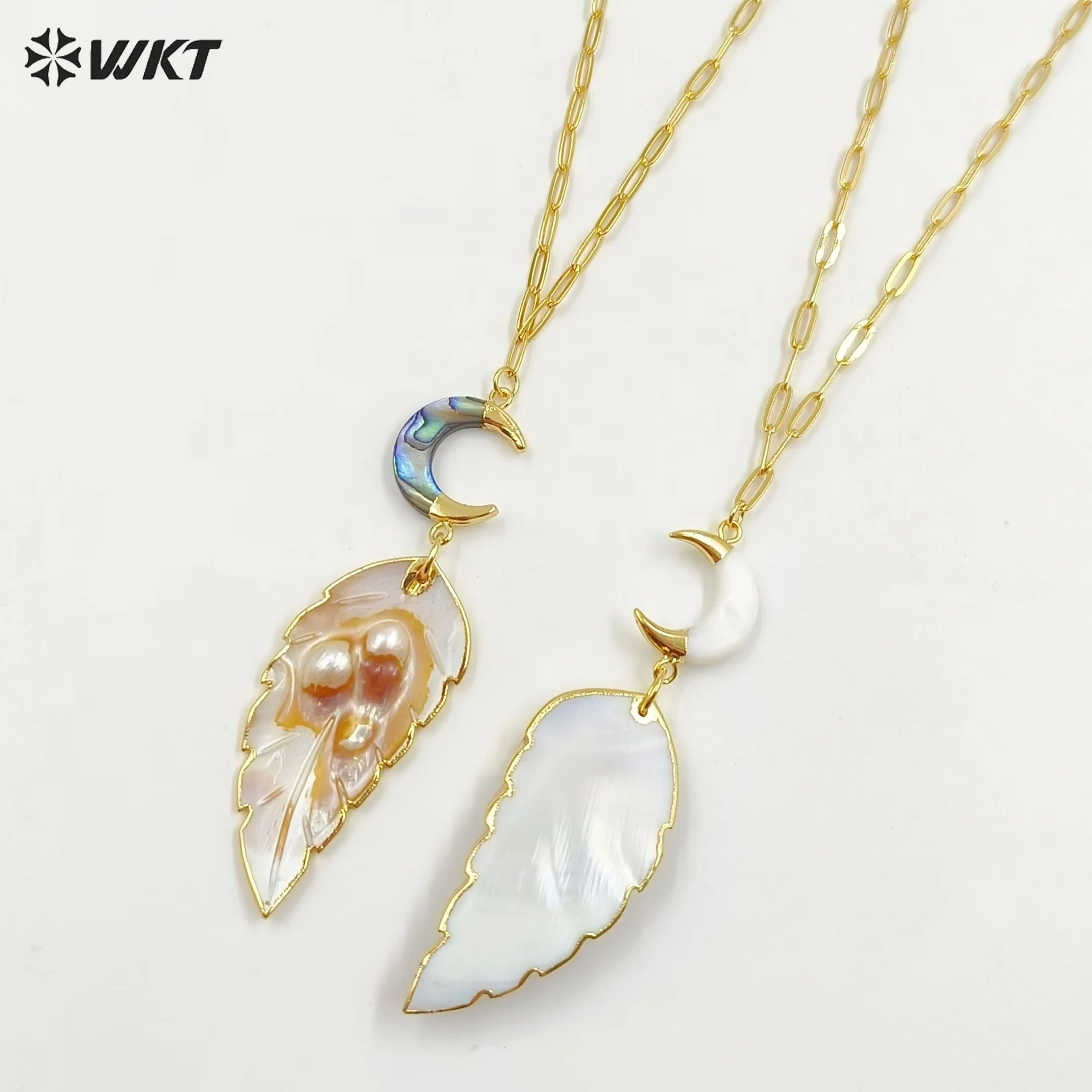 WT-JN308 Beautiful The shape of leaves and pearls Natural Shell Necklace With 18k Real Gold Plated  For Girls Daily Decoration