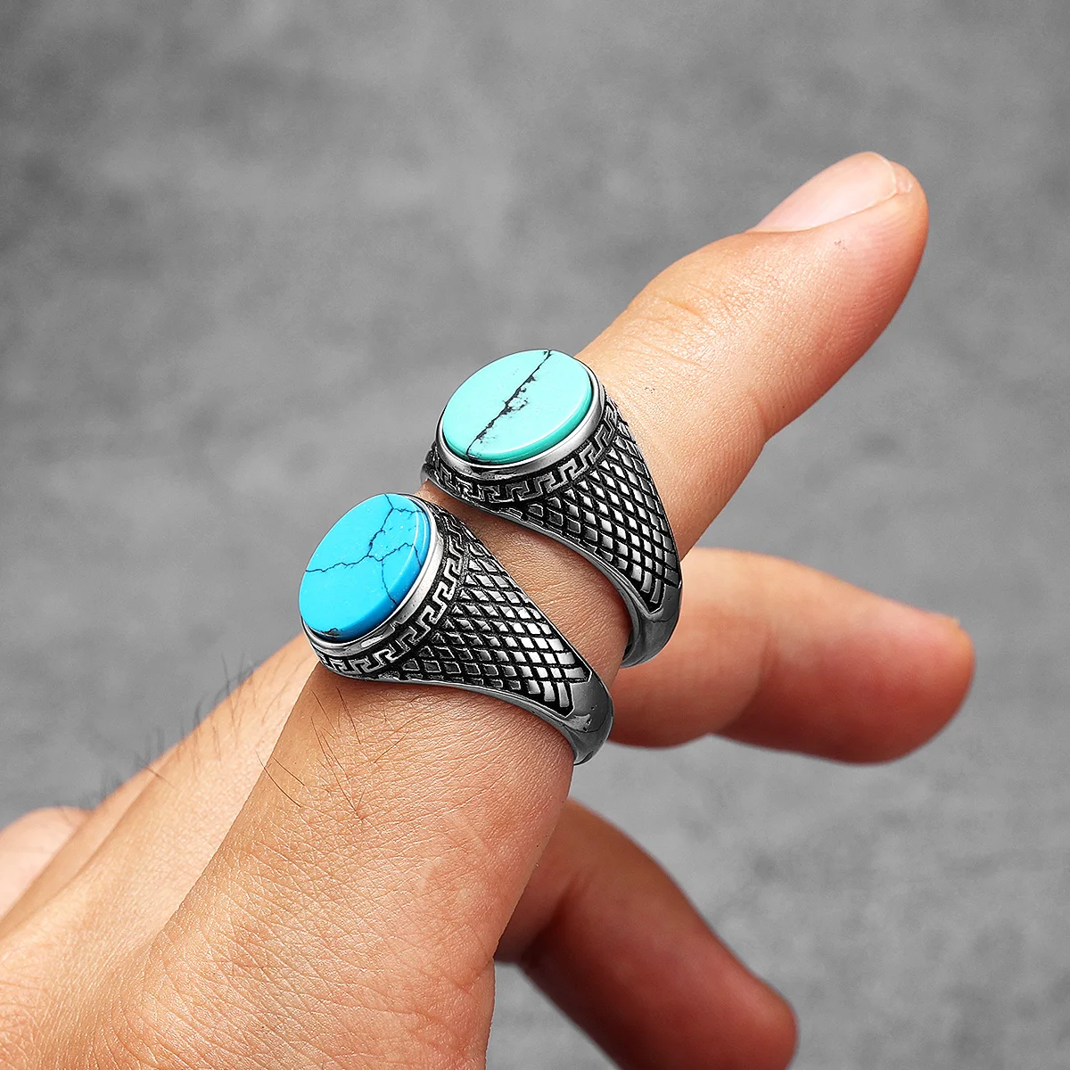 Luxury Turquoise Gemstone Men Rings Stainless Steel Women Jewelry Simple Punk New In Rock Fashion Accessories Gift Wholesale