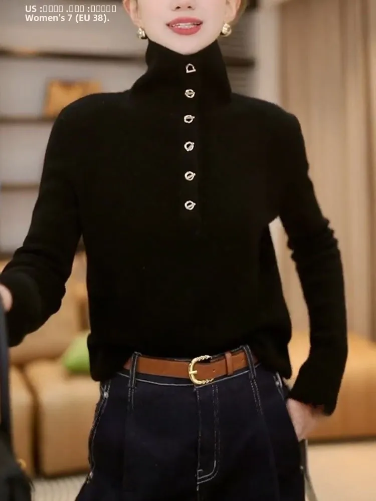 

Женская повседневная теплая шерстяная трикотажная базовая одежда с высоким воротником, облегающая, удобная, уютная, для повседневной носки, зимняя мода