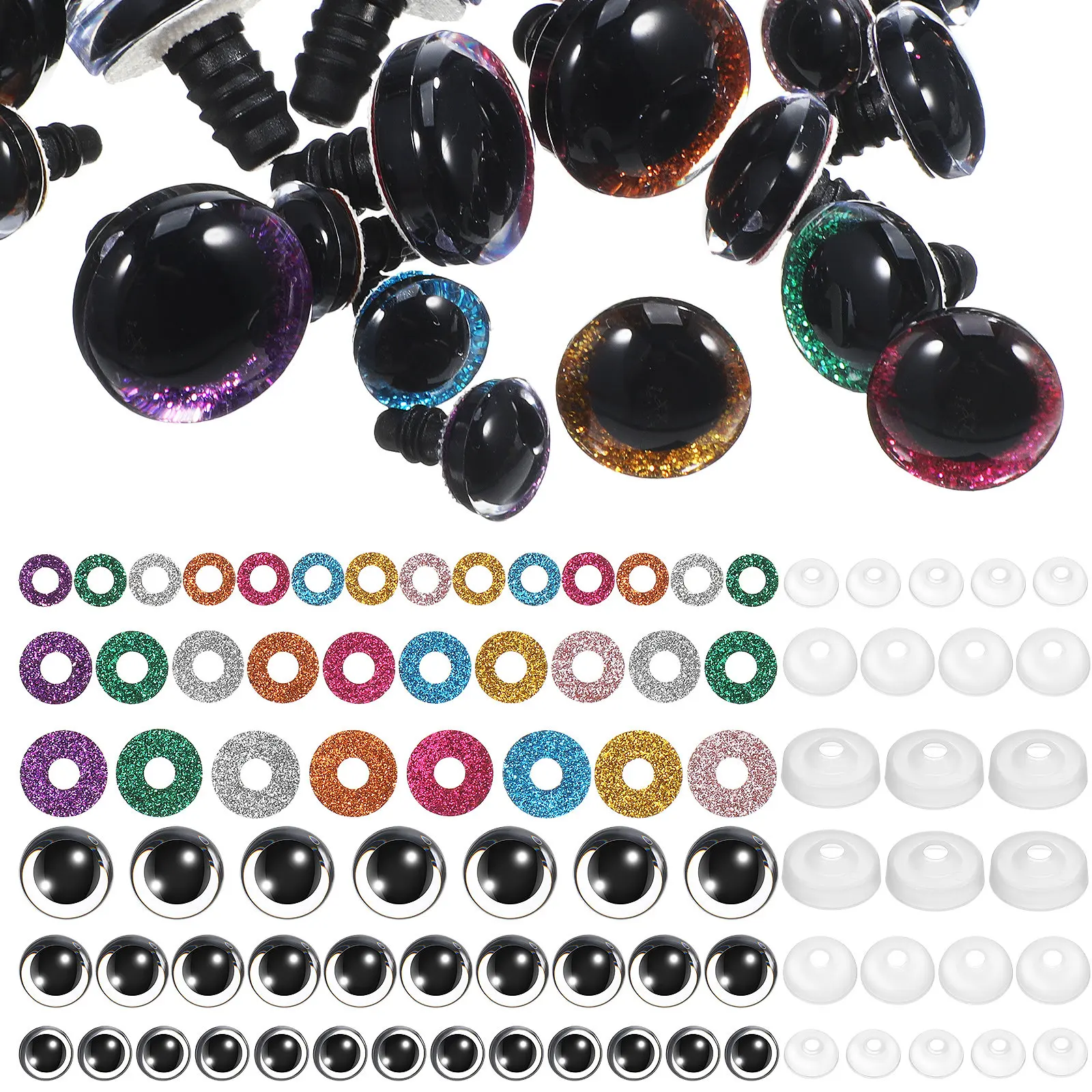 60Sets DIY Safety Eyes Plastic 12Mm 16Mm 20Mm Multiple Sizes for Crochet Animals Handmade Crafts Wooden Puppet Accessories
