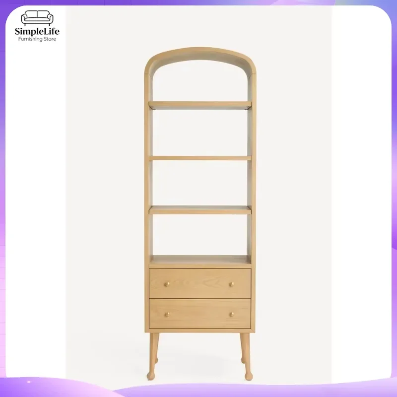 Scandinavian Bookshelf Modern Solid Wood Freestanding Bookcase with Drawers Library Storage Shelf Home Office Living Room