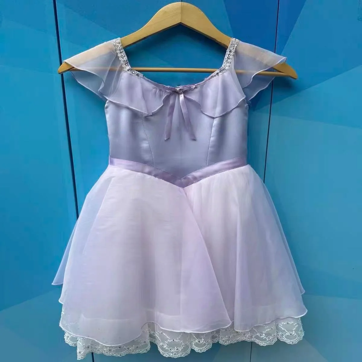 Light purple graduation dance girl variation ballet skirt flowing long gauze skirt
