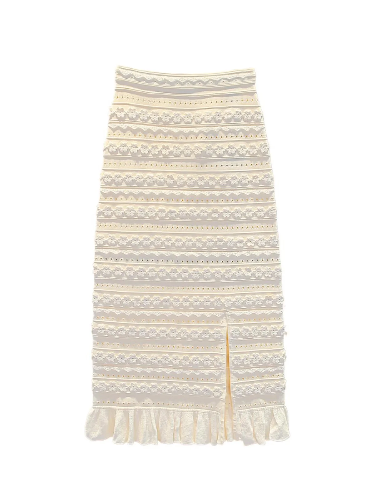 

High-End Knitted f Skirt with Hook Flowers And Lace Trim in Spring New Arrival by S Home South Oil Ele Commute Sle
