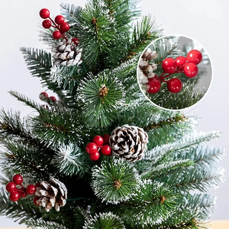 Simulation Red Berry Artificial Christmas Wealth Fruit Branches for Xmas Tree Party Home Table Ornaments Red Fruit Wreath Decor