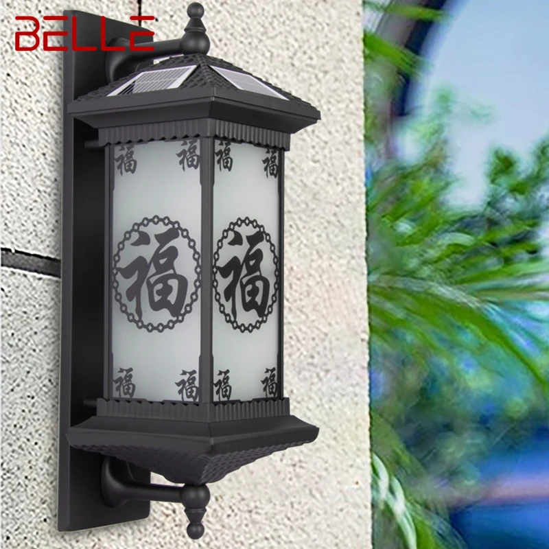 

BELLE Solar Wall Lamps Modern Chinese Outdoor Black Sconce Light LED Waterproof IP65 for Home Villa Porch Courtyard