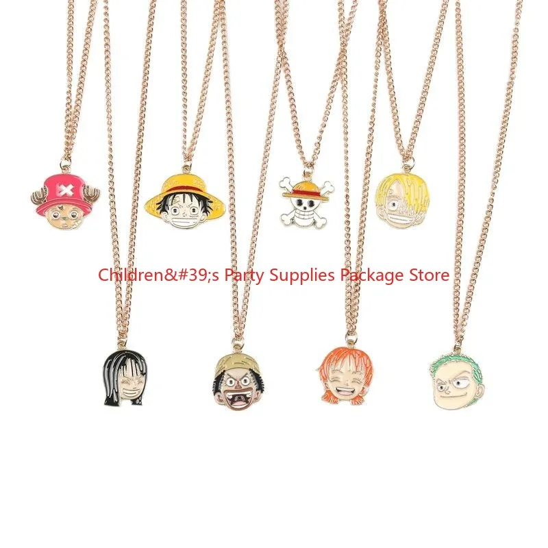 Bandai,8pcs,ONE PIECE Gold Necklace, Unisex, Compact and Lightweight Collarbone Chain, Cartoon Anime Alloy Accessory Gift