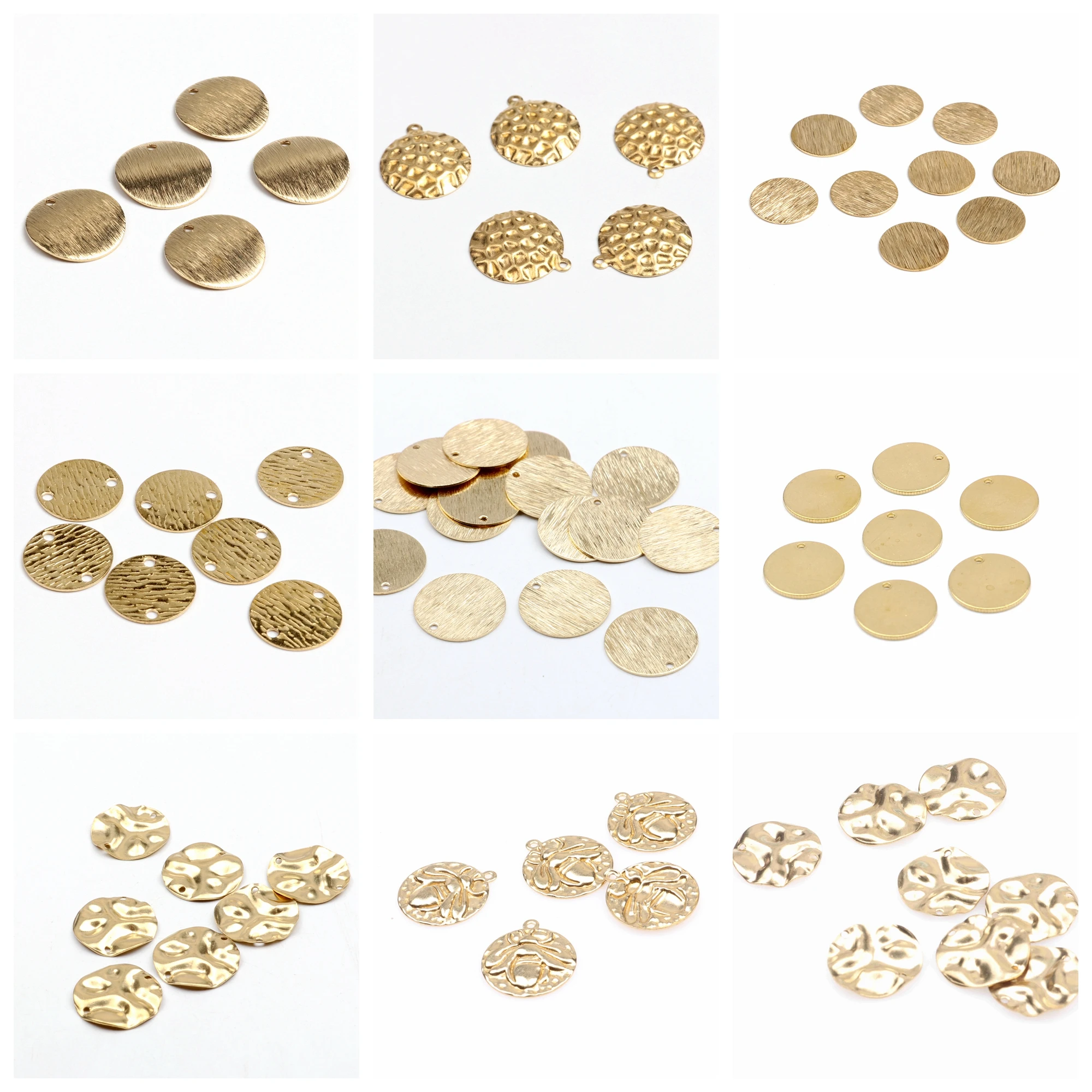 Hammered Brass Charms,Coin Shaped  connector,Findings Accessories For Diy Earrings Necklace Bracelet DIY Making,Jewelry Supplies