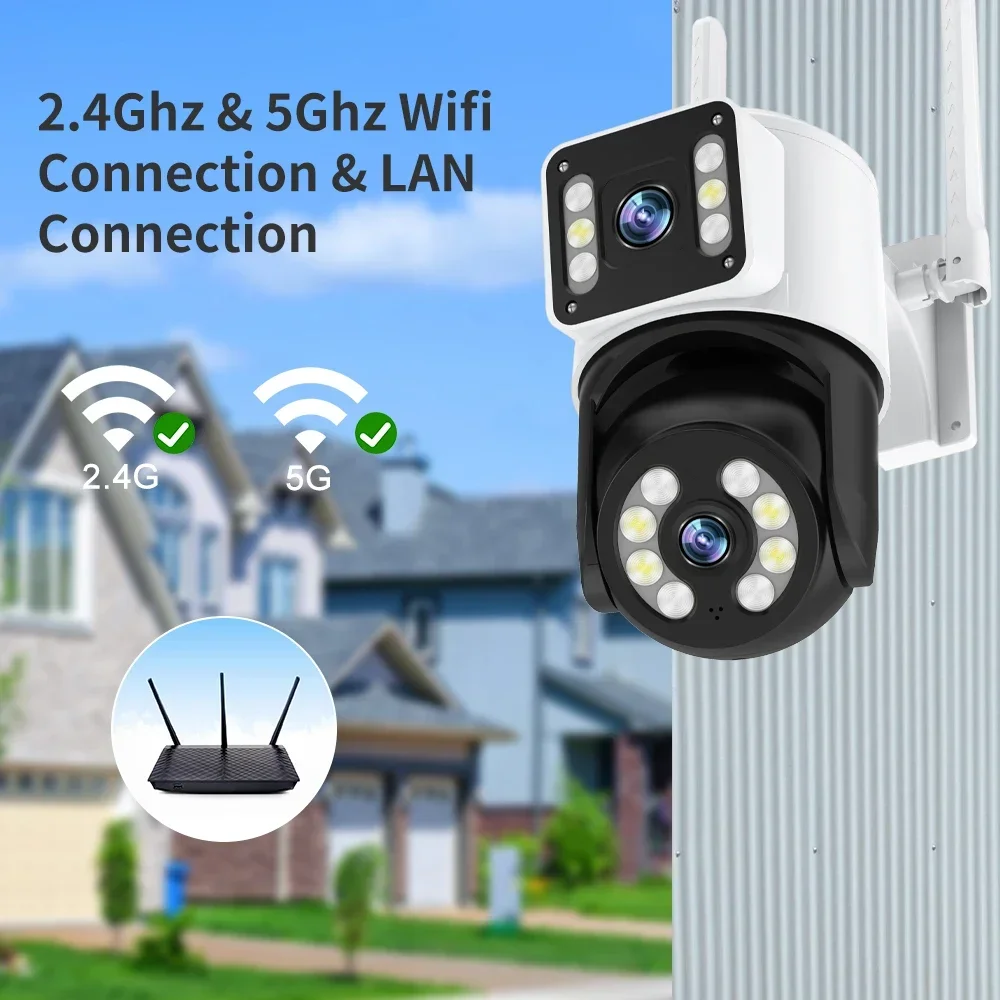 4K 8MP WIFI PTZ Câmera HD Dual Lens Dual Screen Câmeras IP Ao Ar Livre Full Color Night Vision Auto Tracking CCTV Vigilância de Vídeo cameras vigilância wifi externa prova dagua prova água externa