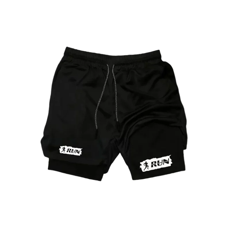 Multifunctiona Men's Summer Breathable Dual-purpose Double-layer with Elastic Compression and 2-in-1 Quick Drying Sports Shorts
