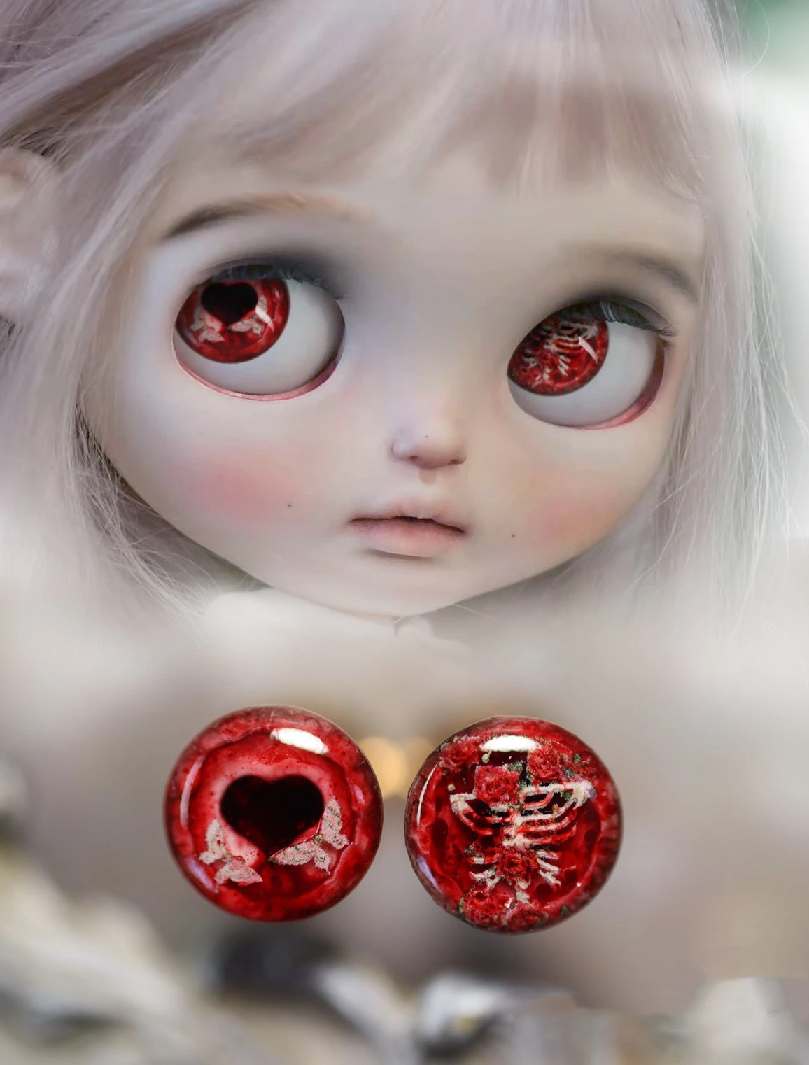 

Dula Handmade Three-dimensional glue hand engraving diamond Red heart Eyepiece Eye Chips Blythe Bjd Doll