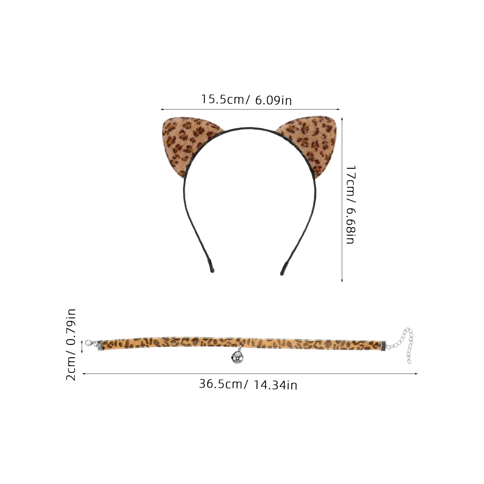 1Set Leopardenmuster Katzenohren Stirnband Glocke Halsband Halskette Party Dress-Up Cosplay Zubehör Niedliche Tierohren Stirnband Frauen