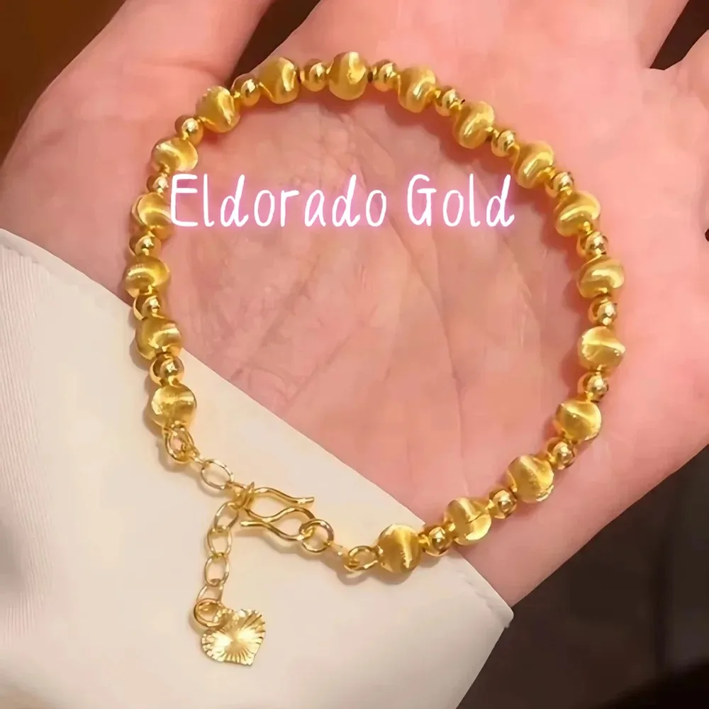 

Eldorado Gold Eldorado Eldorado Luxury 24K 9999 Pure Real Gold Women's Cat's Eye Brushed Transfer Beads Bracelet