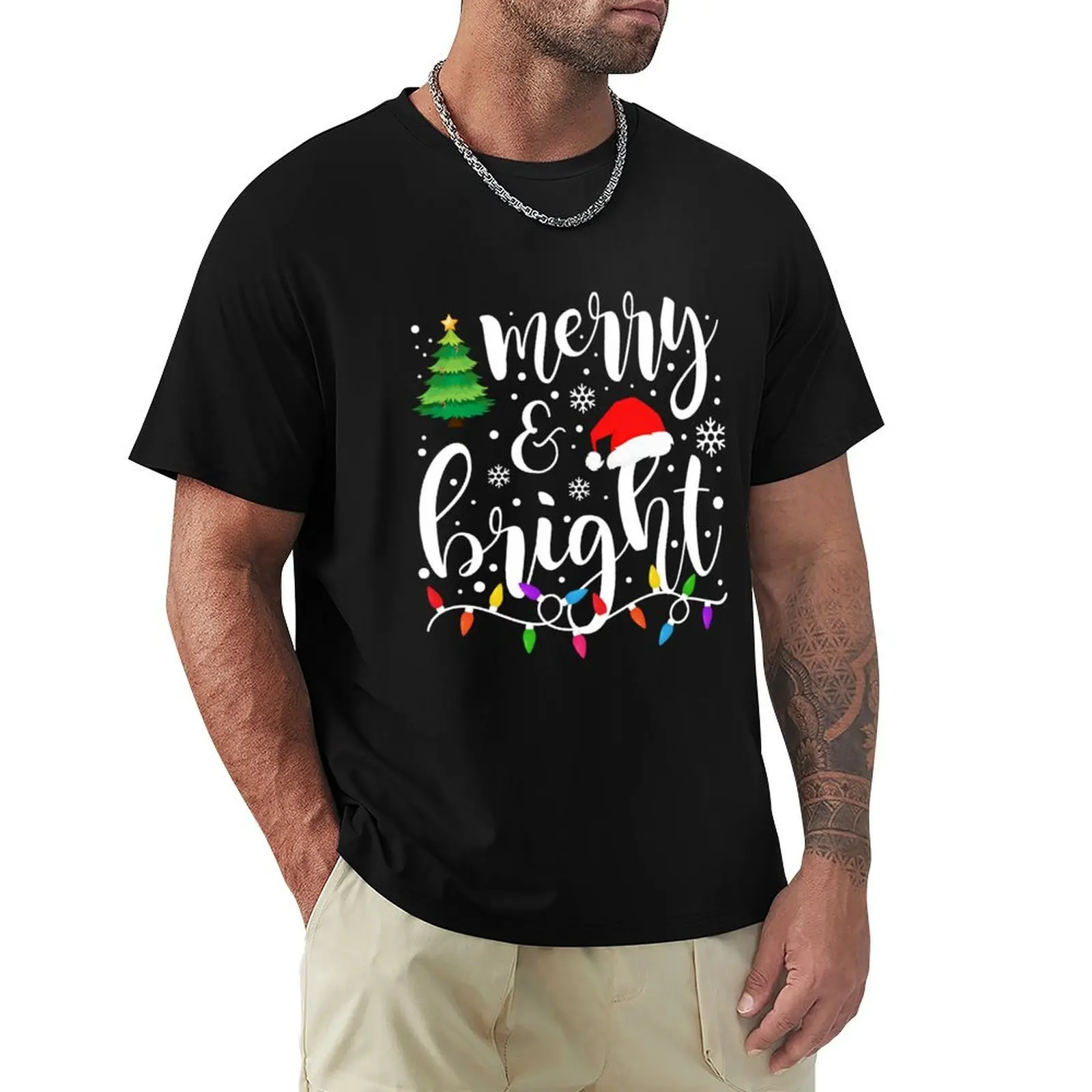 Merry and Bright Christmas Lights Funny Family Christmas T-Shirt boys whites sports fans oversizeds t shirts for men