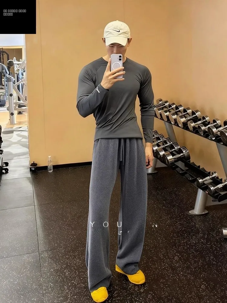 

Deep ey Fce Lined Knitted Straight Leg Men's Casual Sports Pants Winter Warm Tassel Detail American Sle Comfort Fit