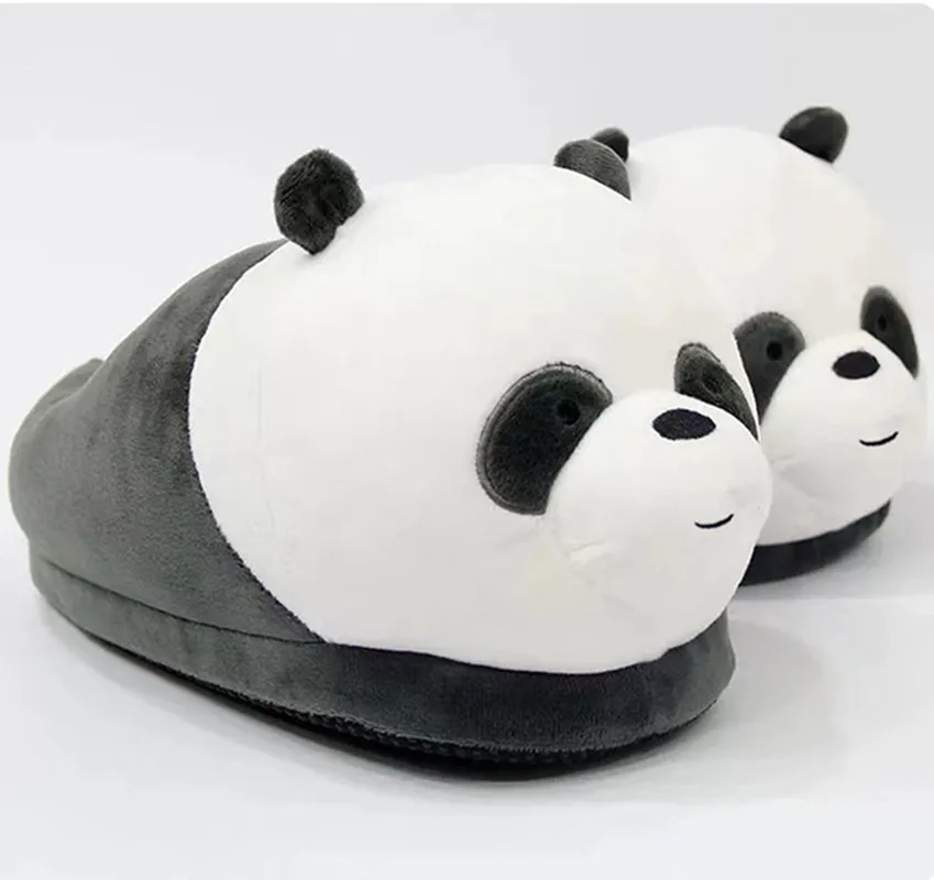 Winter Indoor Panda Women Slippers Ladies Cute Animals Plush Warm Furry Shoes Couple Home Bedroom Fuzzy Slipers Bear Men Sliders