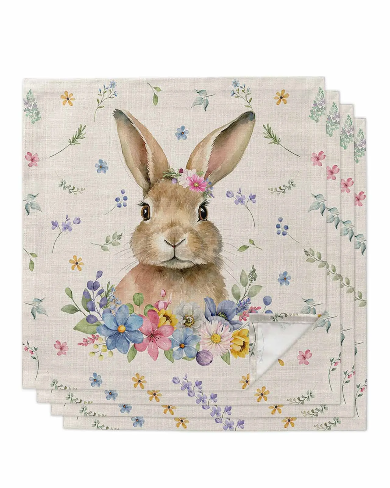 

4pcs Easter Bunny Spring Flowers Table Napkins Cloth Set Kitchen Dinner Tea Towels Table Mat Wedding Decor Napkins